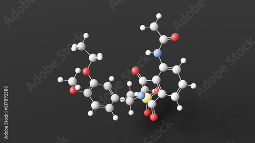 apremilast molecule, molecular structure, disease-modifying antirheumatic drugs, ball and stick 3d model, structural chemical formula with colored atoms photo