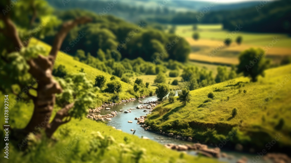 Lush Forest with Clear River. Generative AI Lush Forest with Clear River. Generative AI