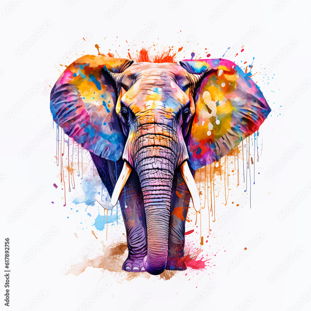 Obraz premium Elephant smeared with colored paint. AI Generative.