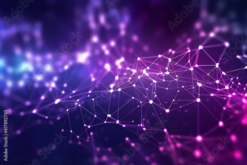 Technology abstract background with moving dots and lines network connection structure futuristic generative AI