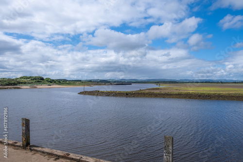 Irvine Harbour in Ayrshire Scotland looking Over some Old maratime Equiptment photo