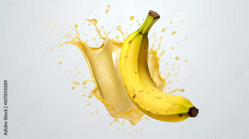 banana plus yellow splash on isolated white. Generative ai