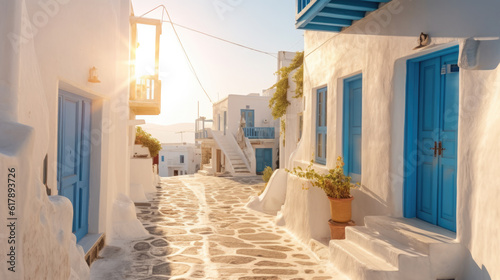 Greece Side Street. Typical mediterranean architecture. © PaulShlykov