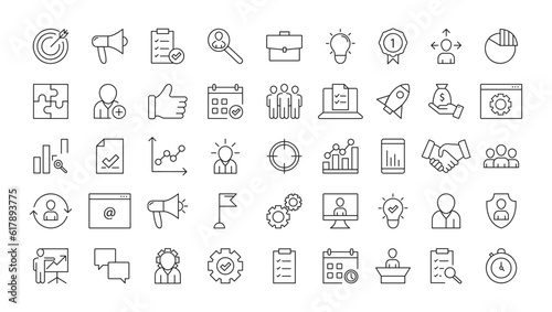 Vector line icons set for business, banking, contact, social media, technology, seo, logistic, education. Vector EPS 10