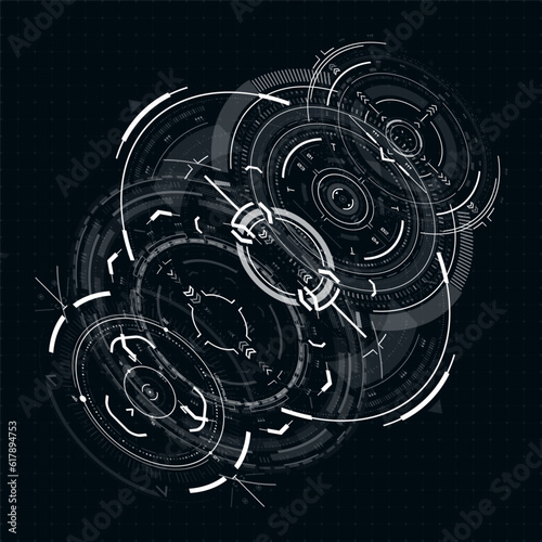 Hud futuristic element. Hi-tech user interface, 3d navigation panel. Abstract virtual technology. Vector illustration.