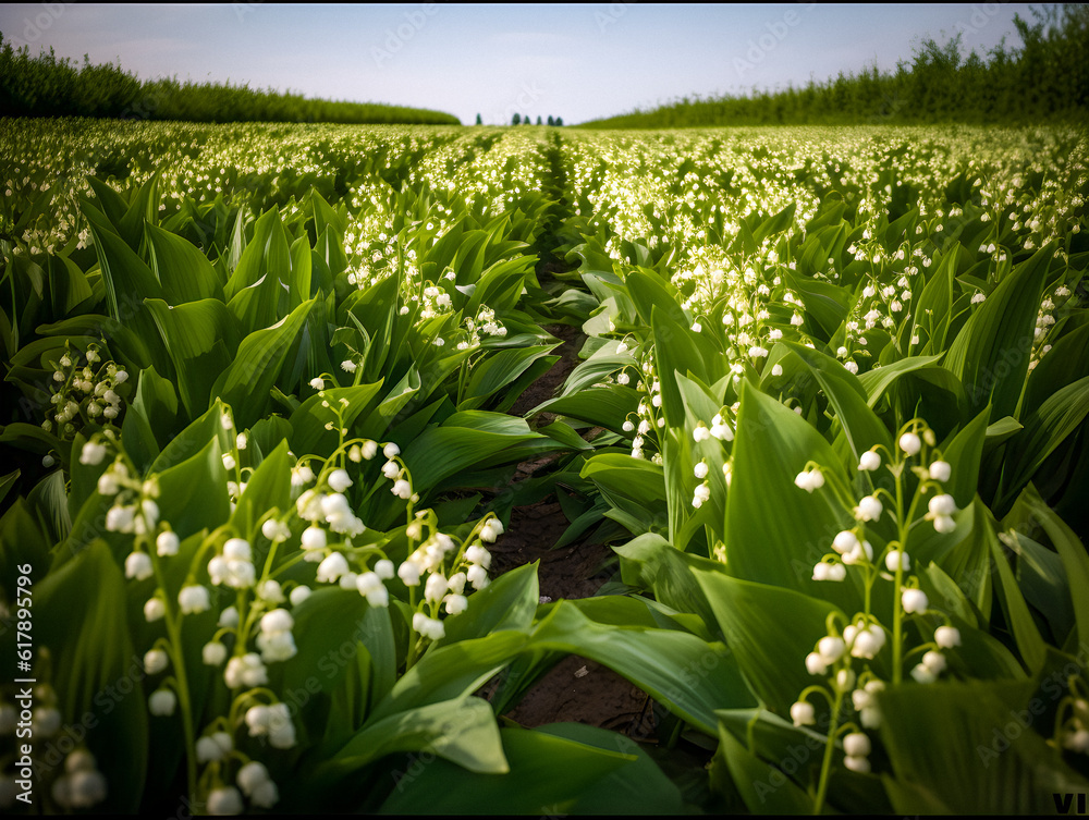 Obraz premium Serene May Lily Field - generative ai