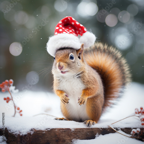 Eichhörnchen mit Weihnachtsmütze, Weihnachten, Squirrel