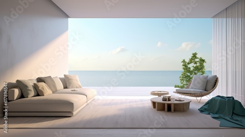 Minimal style modern living room with sea view.3d rendering © Eli Berr