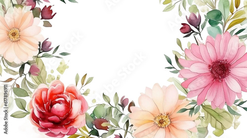 Border of watercolor flower floral natural elements on transparent background