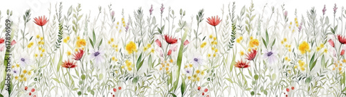 Border of watercolor flower floral natural elements on transparent background