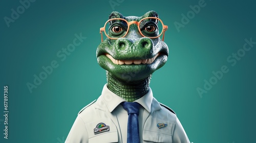 3d model of a crocodile in classic clothes and glasses - Generative AI technology