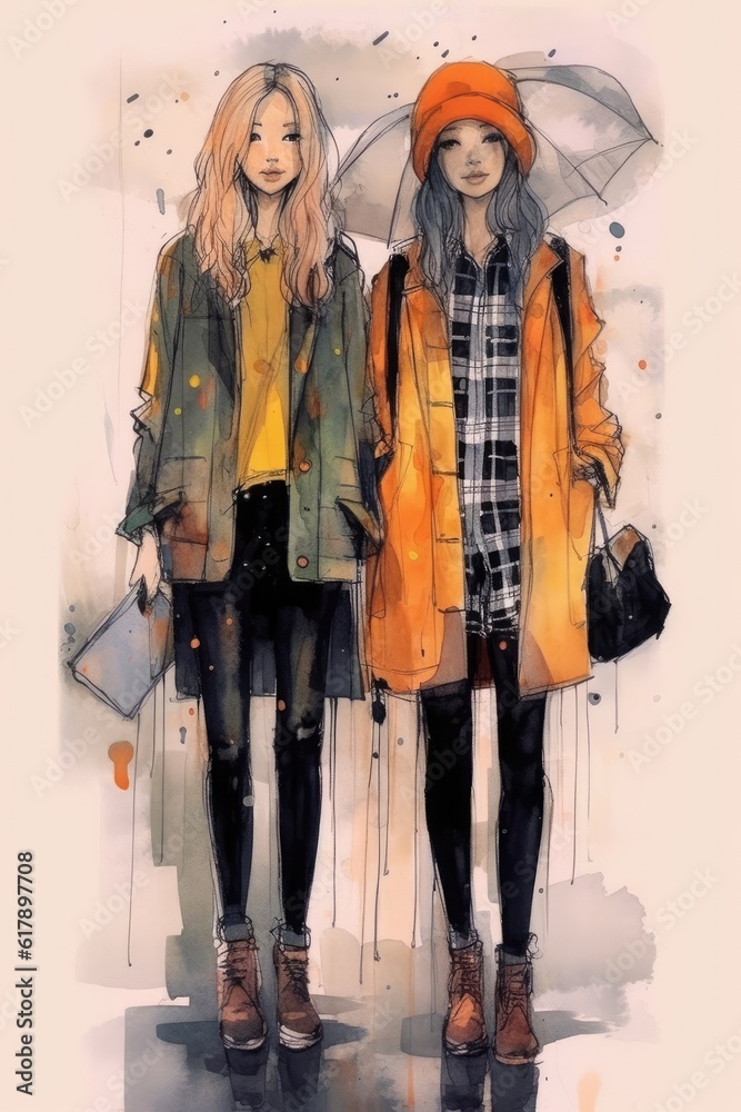Raincoats add color to a boring day. (Illustration, Generative AI)