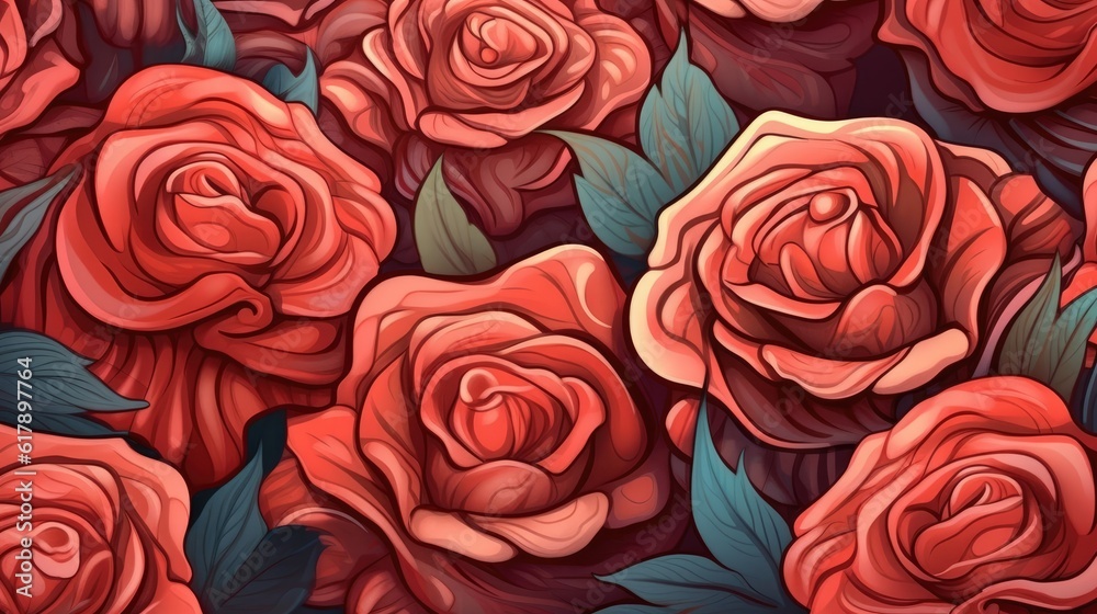 An illustration of a background with red rose. (Illustration, Generative AI) An illustration of a background with red rose. (Illustration, Generative AI)