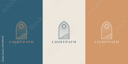 Celestial Logo design, Door logotype, Minimal logo, Star, Spiral, Astrology, Astronomy, Window, Path, Stairway, Stairs Vector logo