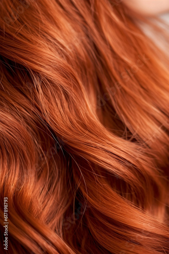 close-up element of portrait of young woman with bright red hair color and hairstyle. Banner or poster. Social media content for beauty salons. hair dye color in the catalog. Generative AI