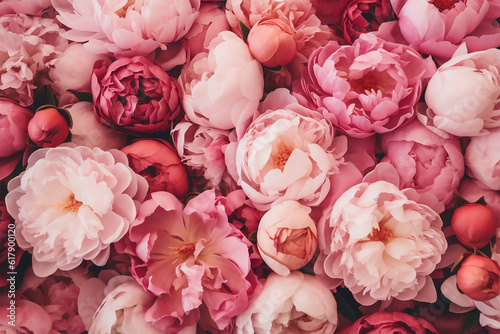 Fototapeta Naklejka Na Ścianę i Meble -  Pink Peonies Background Generative AI