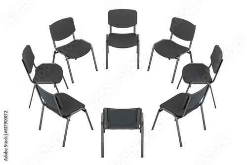 Chairs in a circle with, meeting, concept. 3D rendering