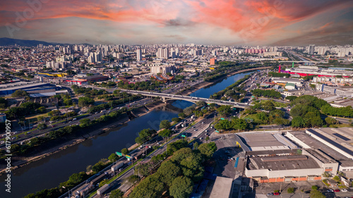 Aerial view of the Barra Funda neighborhood, on Marginal Tietê in São Paulo, Brazil. Avenue that crosses the city.