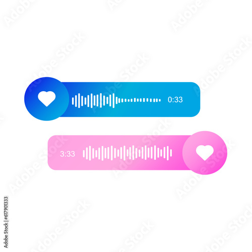 Voice message icon. Audio chat with pause sign and speech sound wave isolated on white background. Mobile messenger app, online radio, podcast interface element. Vector graphic illustration