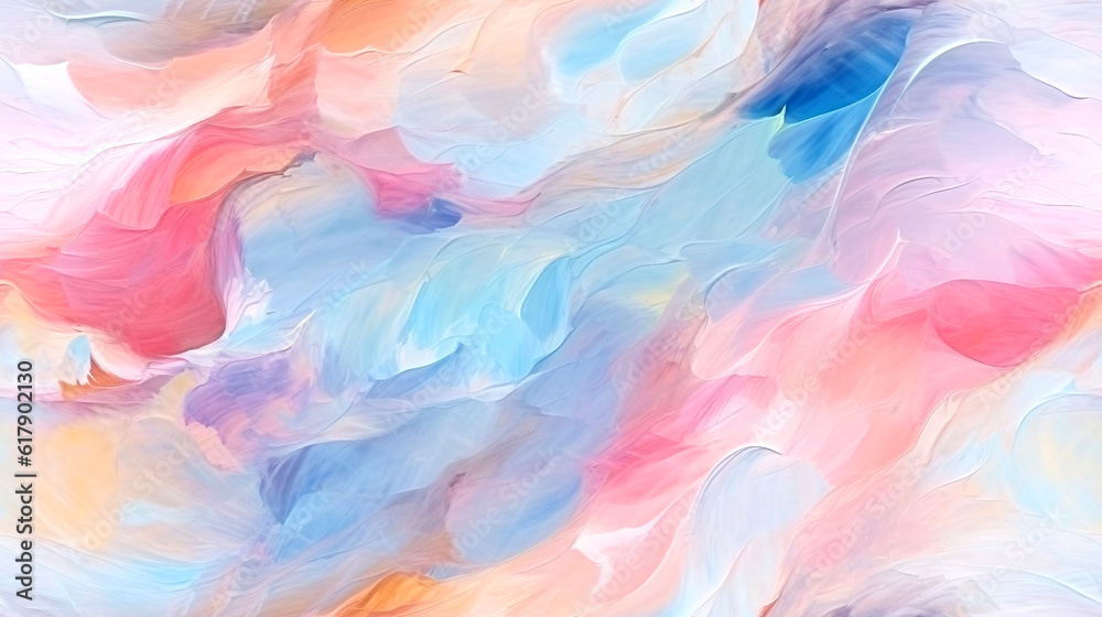Close up of oil painting texture with brush strokes and palette knife strokes in pink and blue pastel colors, ai generated Close up of oil painting texture with brush strokes and palette knife strokes in pink and blue pastel colors, ai generated