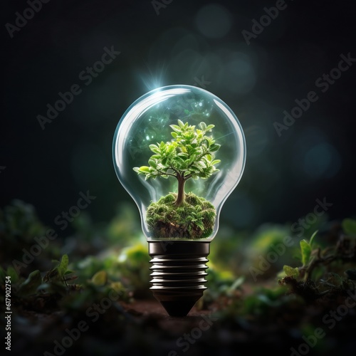 light bulb on green background, AI generative