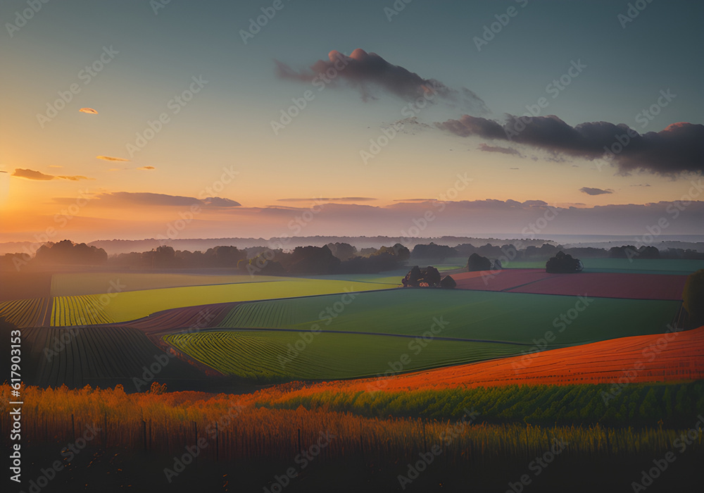 Fototapeta premium landwirtshcaft blühende felder ähren wiesen feld blumen heu ernte landwirtschaft - fiktive szene generative ki ai