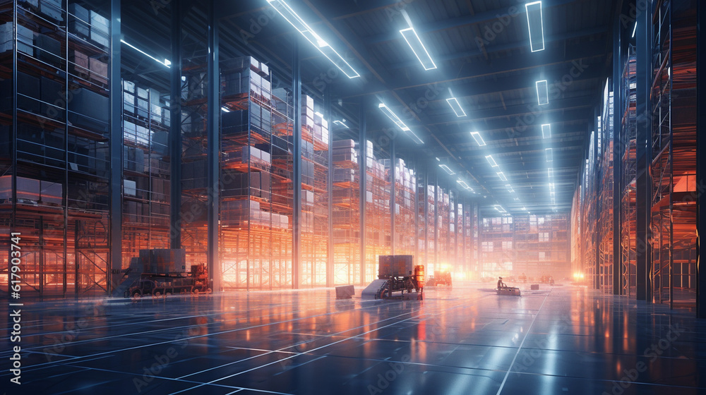 nterior of a large logistics warehouse ai generative