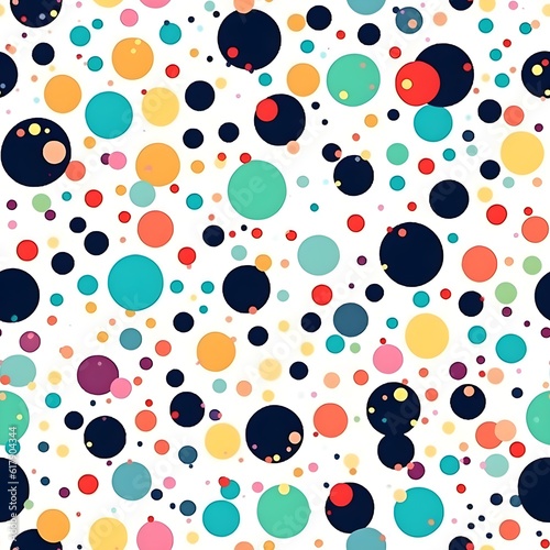 A seamless pattern featuring playful and whimsical dots in different sizes and colors, creating a fun and lighthearted design. Generative AI