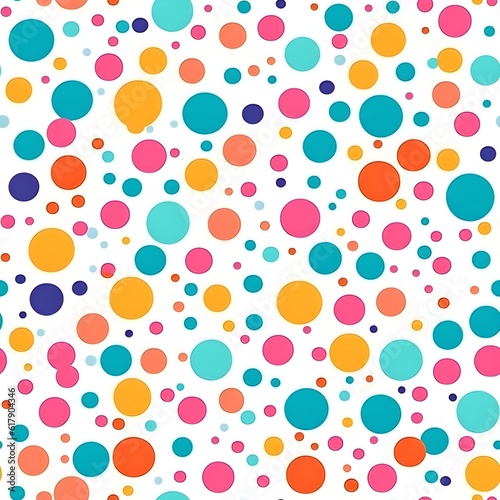 A seamless pattern featuring playful and whimsical dots in different sizes and colors, creating a fun and lighthearted design. Generative AI