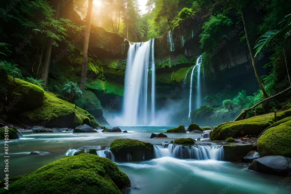 Black Forest - Triberg Waterfall with vapour and sunshine