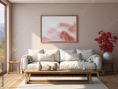 Hampton style living room interior with frame mockup HD, Background