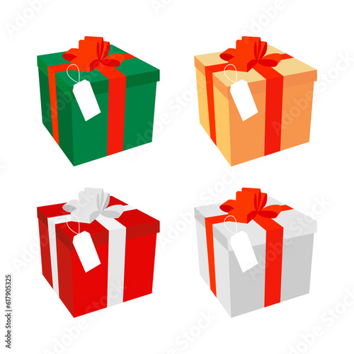 Christmas and New Year, National Day. Set gift box white background. Vector illustration