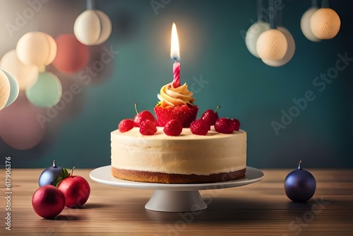 christmas cake with candles generated by AI technology 