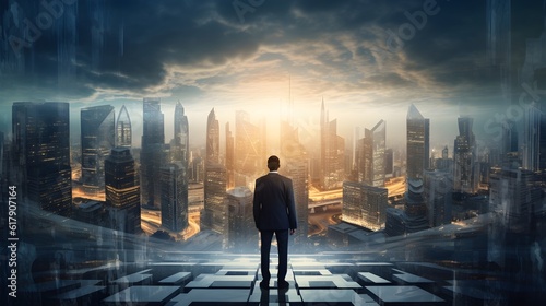 businessman looking at modern city
