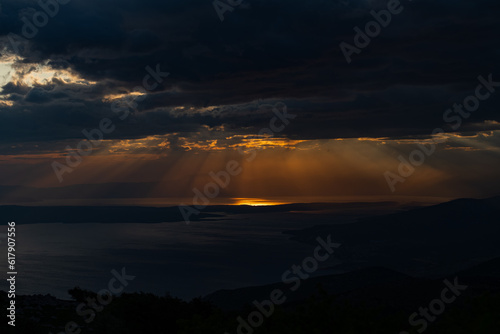 Dramatic clouds in a sunset storm over the Croatian coast.