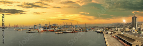 Photos Israel, panoramic view of Haifa industrial port and terminal near downtown and financial center