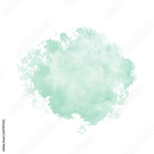 Abstract mint green watercolor water splash on a white background. Vector watercolour texture in mint color. Ink paint brush stain. Green splatter spot. Watercolor pastel splash
