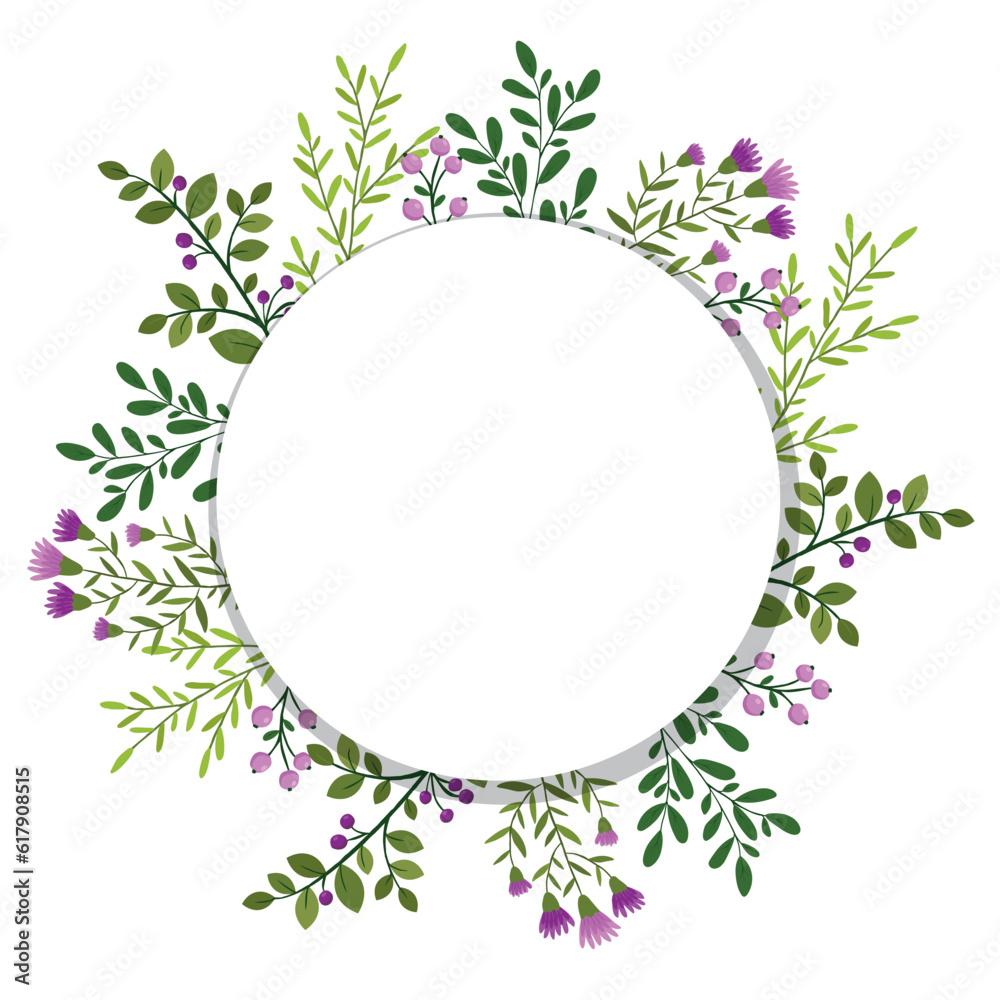 Fototapeta premium Cute hand drawn round frame with floral elements