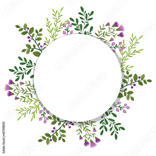Cute hand drawn round frame with floral elements