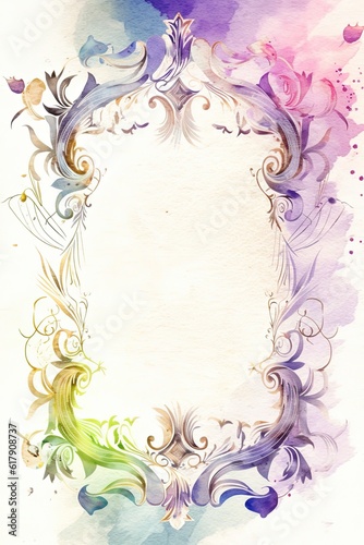 Watercolor floral magic frame with space for text. Hand-drawn illustration style. Place for text. Greeting card template. photo