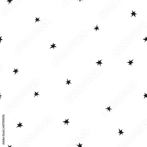 Hand drawn cute seamless pattern with stars. Flat vector day sky abstract print in doodle style. Universe, cosmos inside. Repeated galaxy background, wrapping or wallpaper.