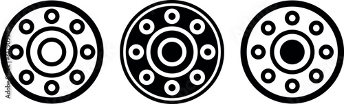 Weight Drive vector outline icons collection isolated on white background. Flange icon, stainless steel flange vector icons