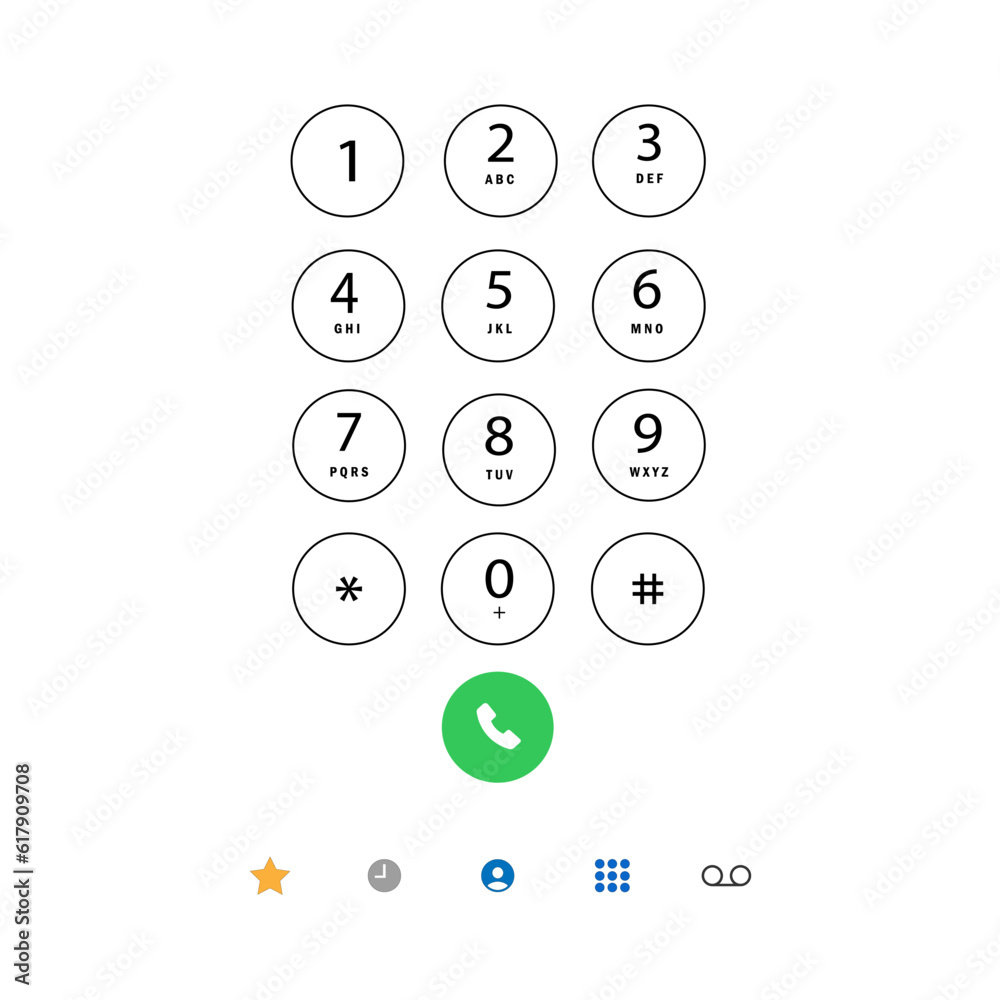 Smartphone dial keypad design. Keyboard template in touchscreen device