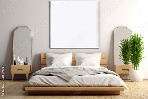 big square blank mock up canvas on a modern bedroom