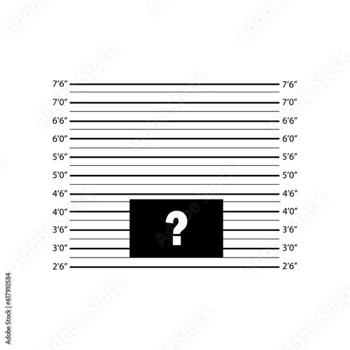 Vector illustration police mugshot isolated on white background. Police lineup background with centimeter scale. Police mugshot board template.