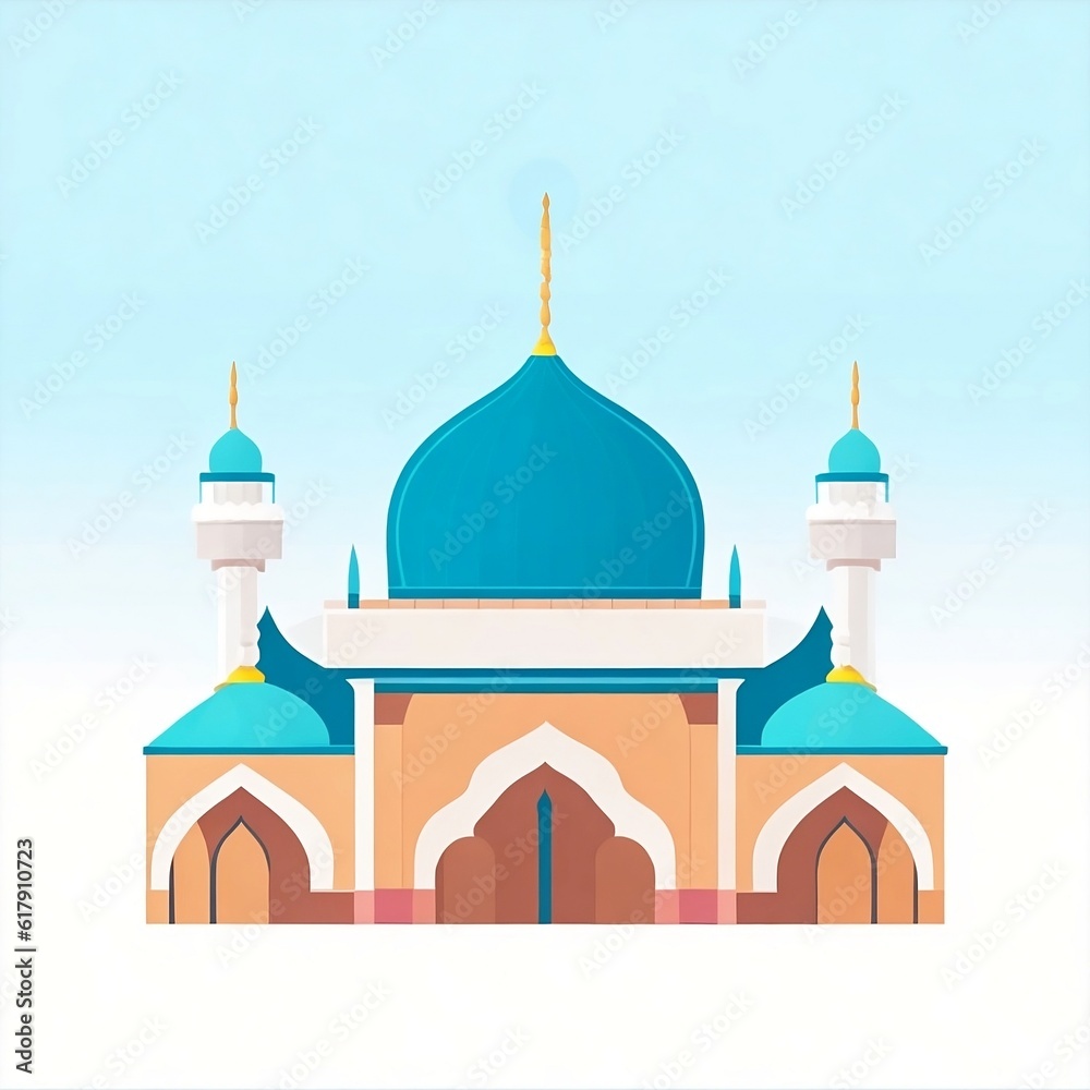 Mosque for greeting card mubarak Muslim. Flat design style. Isolated on background by generative ai