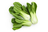 Fresh pak choi cabbage isolated on white background. Top view. Flat lay