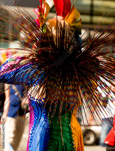 Fantasia colorida com espinhos na parte traseira.   27ª Parada do Orgulho LGBT+ Avenida Paulista, São Paulo, Brasil. photo
