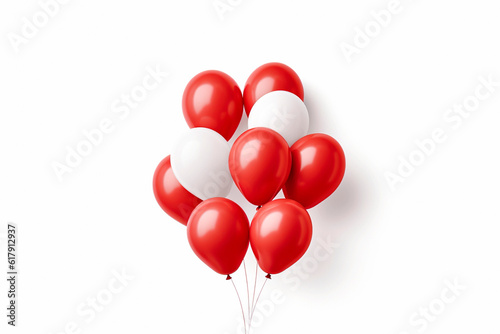 colorful bunch of party balloons red and white birthday decoration. festive helium balloon