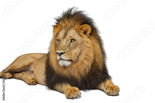 Lion, lying down, isolated on white transparent background, AI Generate
